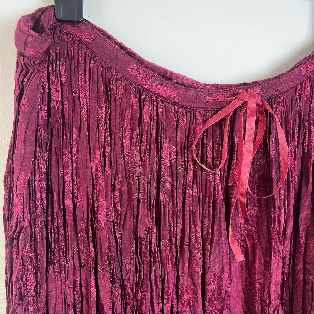 Vintage Burgundy Dark Floral Jacquard Broomstick Skirt Maxi Small Crinkle Gothic - Picture 5 of 10